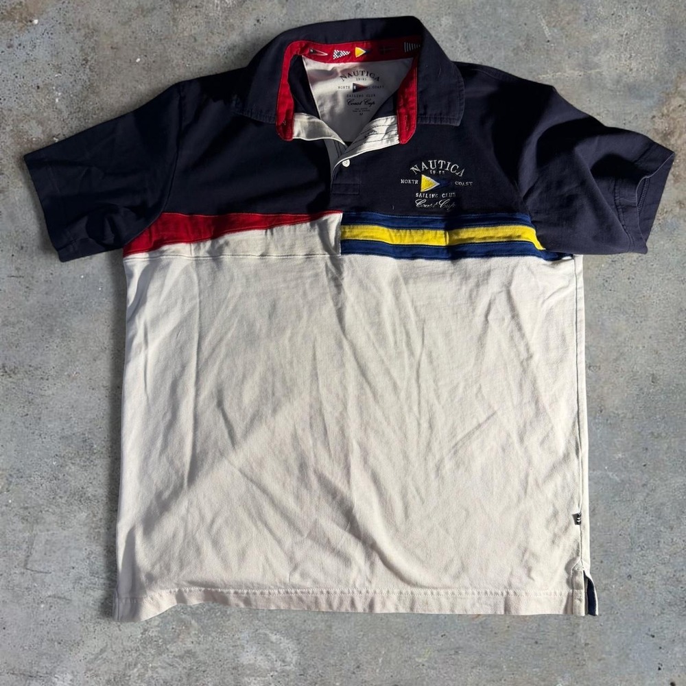 Nautica Sailing Club Color Block Polo Shirt Embroidered Logo Coastal Prep Size M